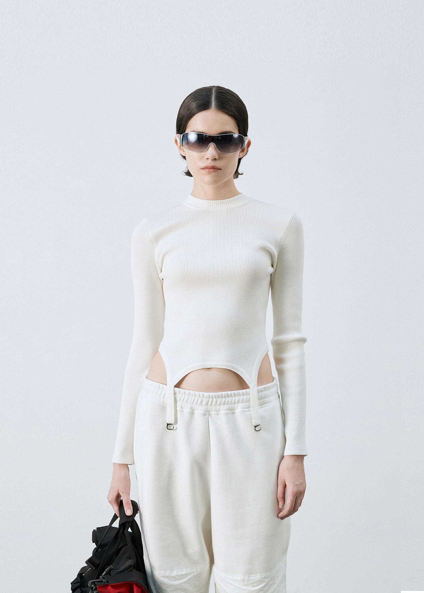 SUSPENDERS RIBBED KNIT TOP IVORY
