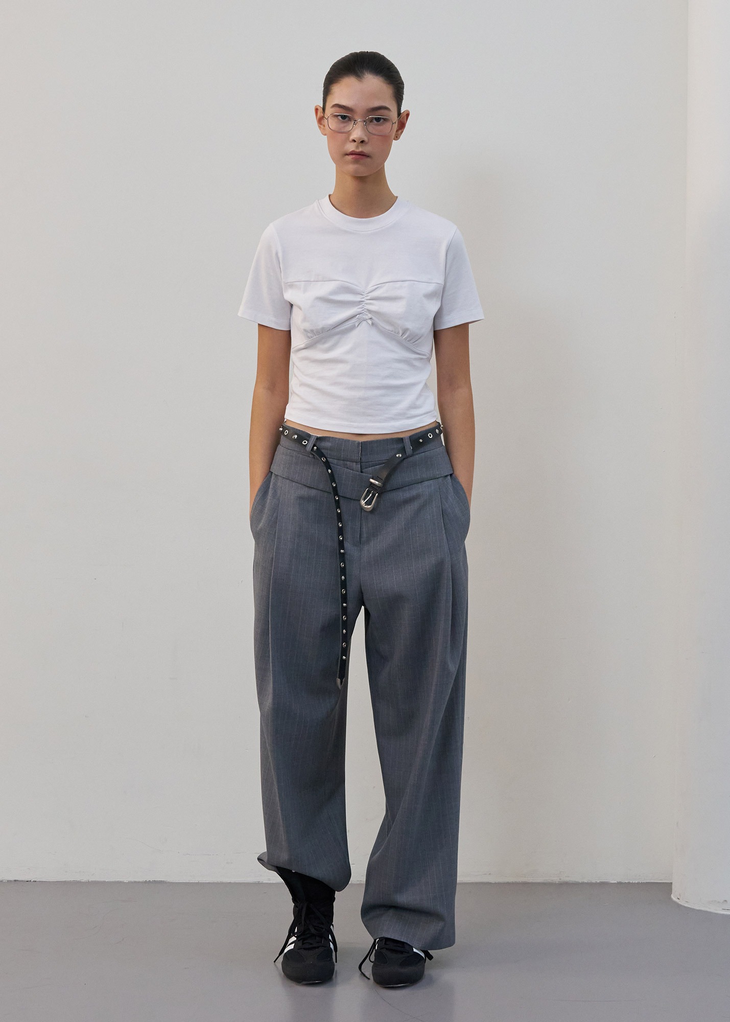 LCDC™,[2nd REORDER] LAYERED WAIST DETAIL WIDE TROUSERS (MELANGE GREY)