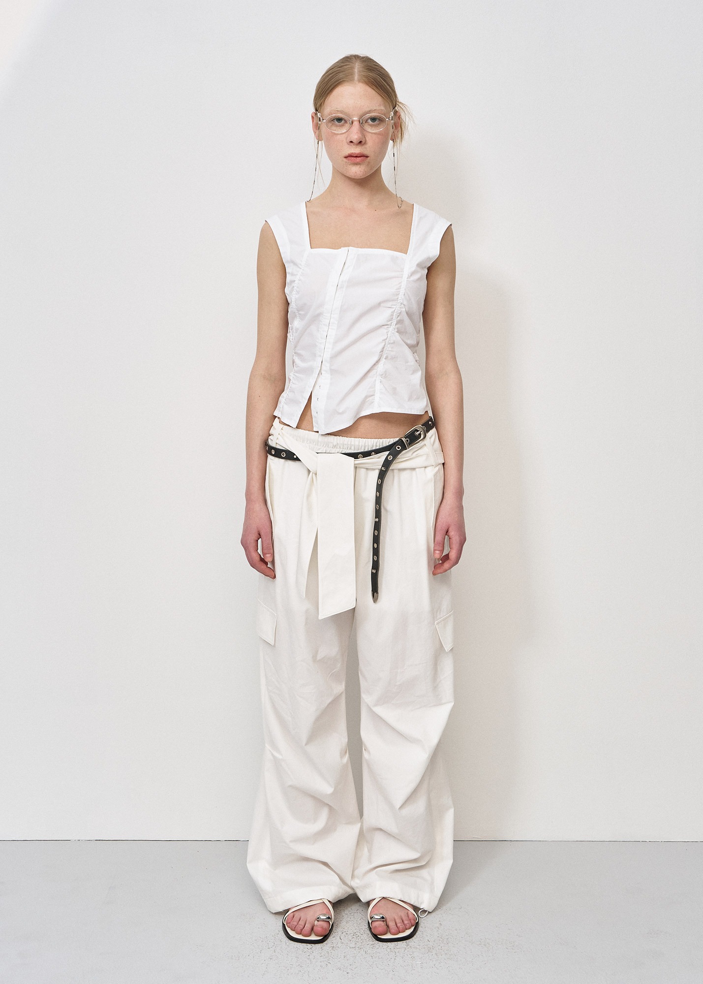 KNOT-DETAIL WIDE TROUSERS (WHITE),LCDC™