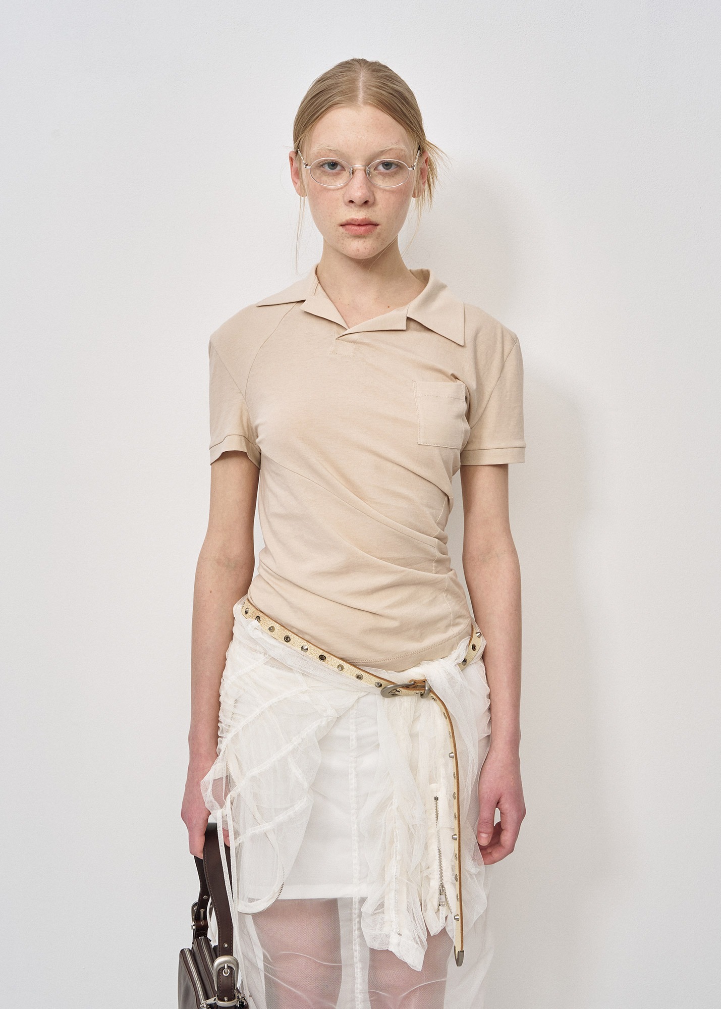 TWISTED COLLAR TOP (LIGHT BEIGE),LCDC™
